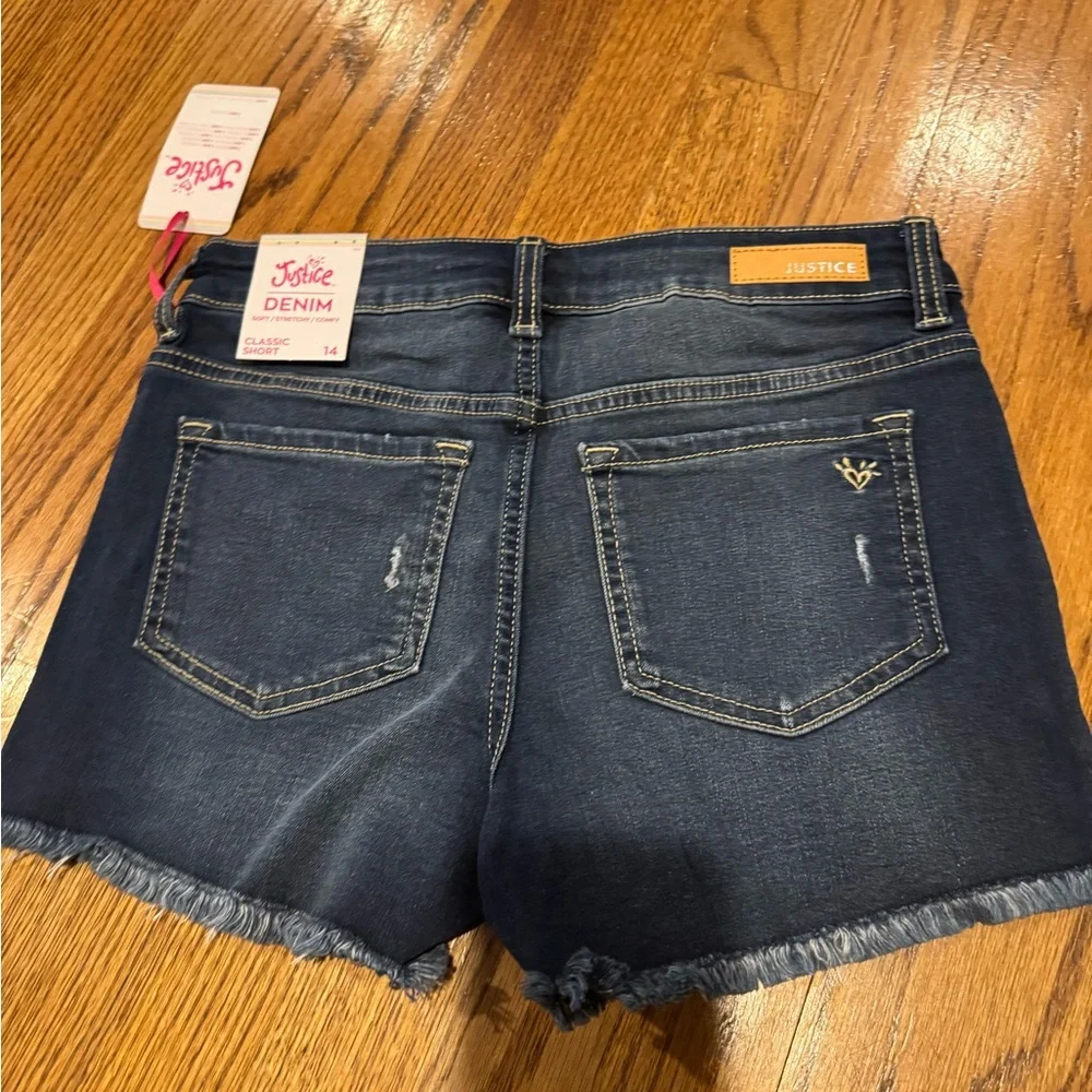 NWT Justice Girls Dark Blue Jean‎ Shorts Slight Distressing Casual Soft Stretch